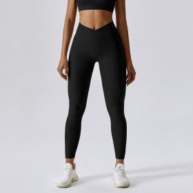 Threaded European And American Tight Yoga Pants For Outer Wear (Option: Black-S)