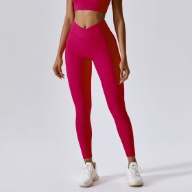 Threaded European And American Tight Yoga Pants For Outer Wear (Option: Rose Red-S)