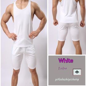 Men's Sports Color Matching Fashion Quick-drying Lace-up Pants (Option: White-L)