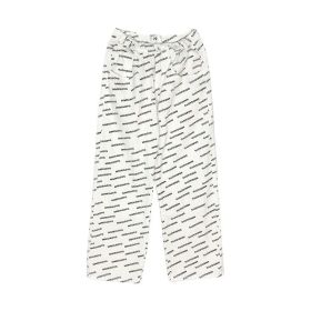 High Waist Vintage Letter Print Casual Loose Straight Drop Wide Leg Pants (Option: White-XL)