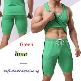 Men's Sports Color Matching Fashion Quick-drying Lace-up Pants (Option: Green-L)