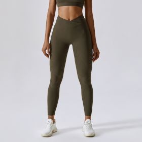 Threaded European And American Tight Yoga Pants For Outer Wear (Option: Olive Green-S)