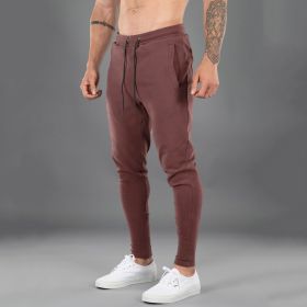 Men's Casual Sports Pants Cotton Skinny Stretch (Option: Brick red-3XL)
