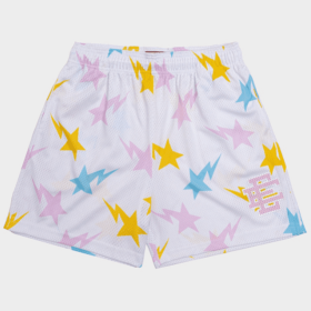 Casual Shorts Fitness Basketball Sports Short-length Pants Beach Pants Bird Eye Fabric (Option: White And Yellow-XXXL)