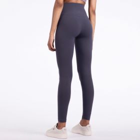 Sports Leggings Nude Feeling Pocket Lulu Yoga Fitness Pants (Option: Grey purple-XL)