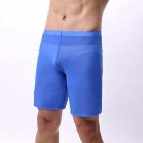 Men's Large Mesh Pants Hollow Out Sports Pirate Shorts (Option: Blue-L)